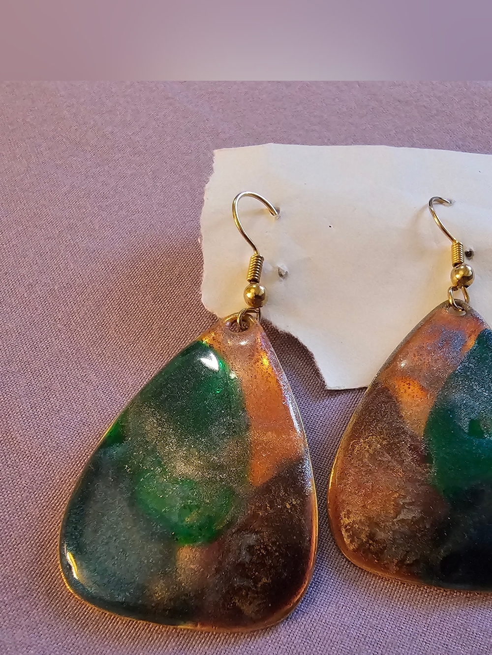 80's Green and Copper Teardrop Earrings